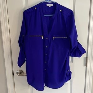 Calvin Klein royal blue blouse with gold buttons